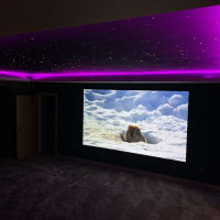 Home cinema with 150 inch Screen, Starlight Ceiling, LED Coffer. All controlled via control4 and lutron for lighting