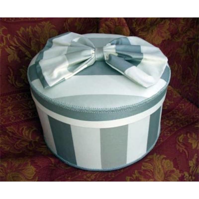 teal hat box with bow