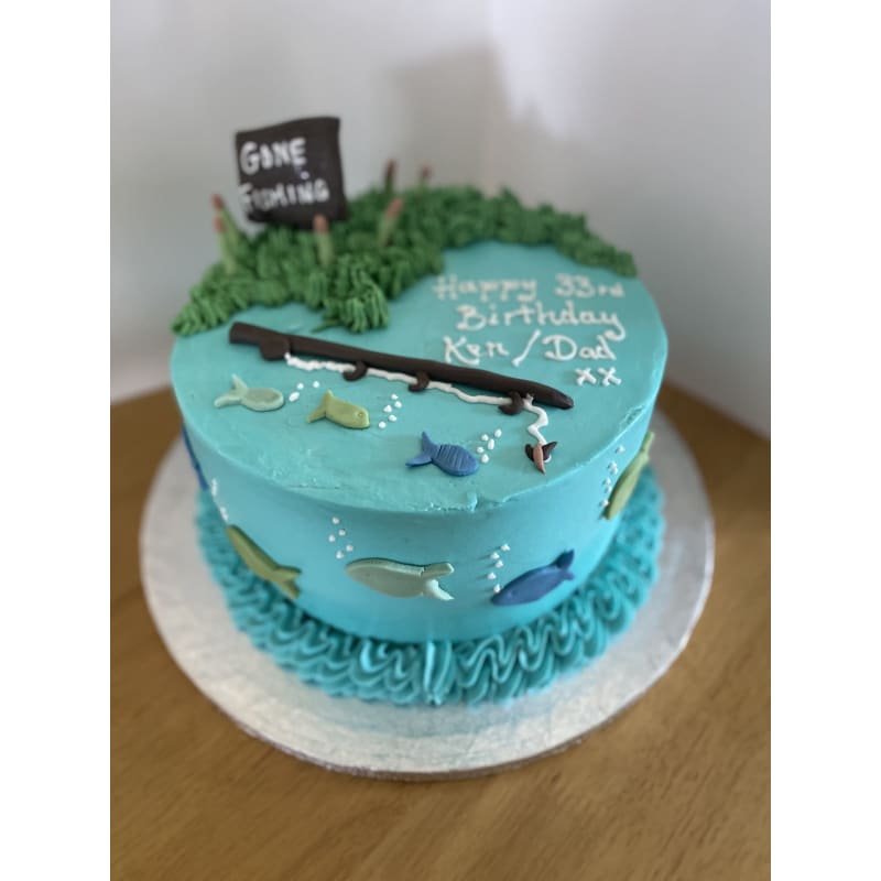 GONE FISHING CAKE TOPPER SQUARE EDIBLE ICED ICING 7.5+8 CUPCAKE