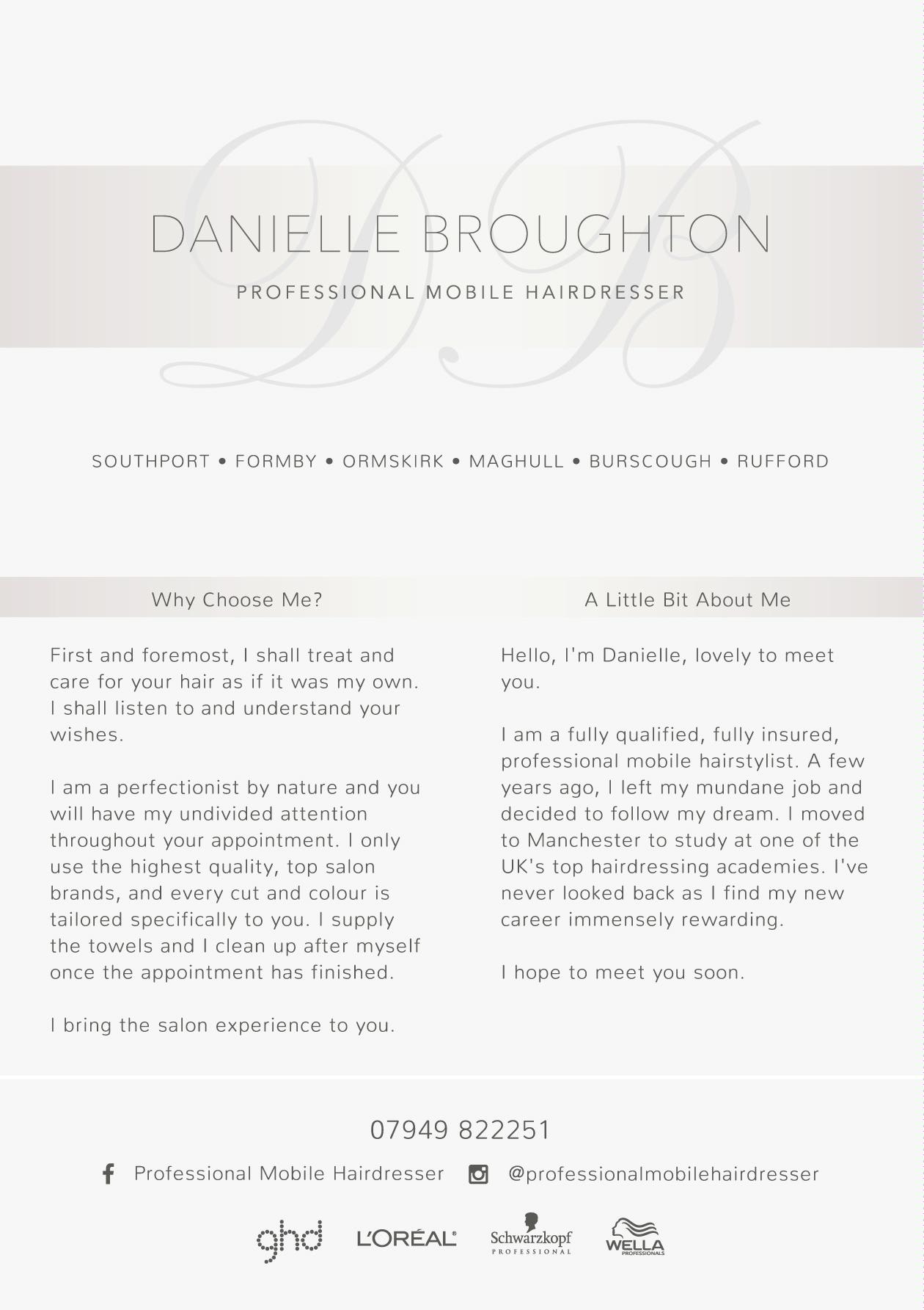 Danielle Broughton - Professional Mobile Hairdresser | Southport Road, Southport PR8 5LE | +44 7949 822251